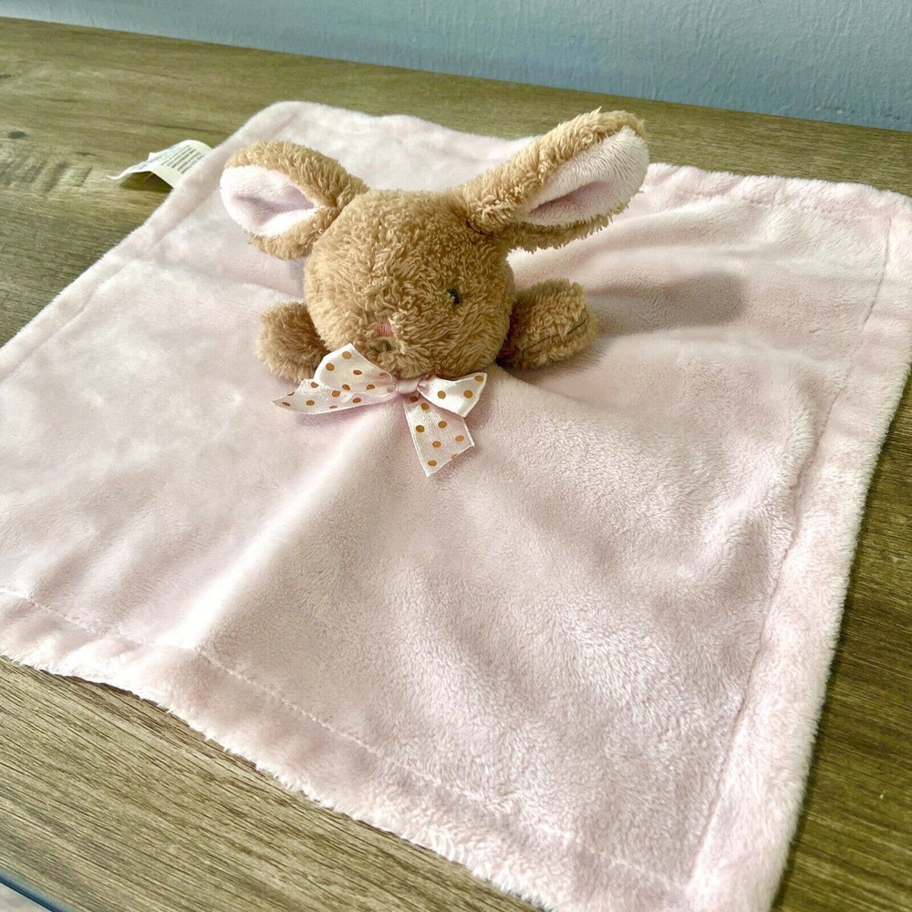 Dan Dee Pink Brown Bunny Rabbit Lovey Rattle Security Blanket Walmart Plush Bow - Picture 2 of 8